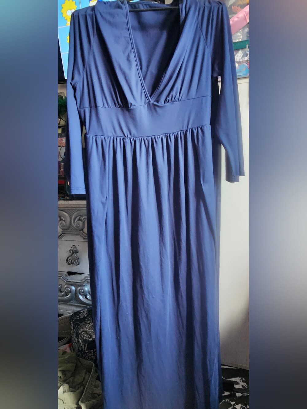 Elegant Long Sleeve Navy Maxi Dress